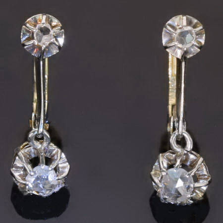 18K two tone gold Art Deco rose cut diamonds earrings
